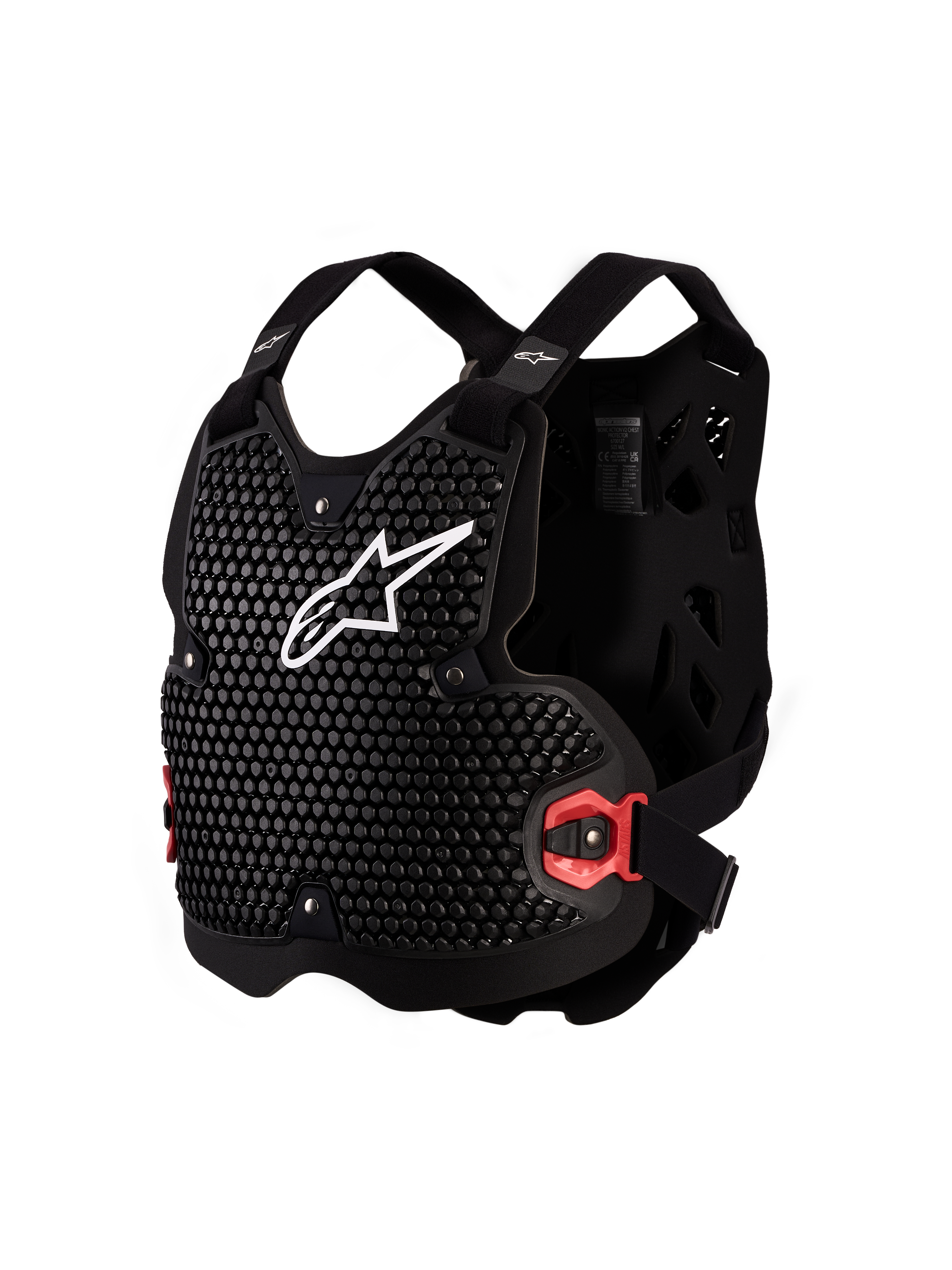 Peitoral Bionic Action V2 Alpinestars, equipamento de proteo para motocross, preto e branco, tecnologia A-Morph, certificado CE