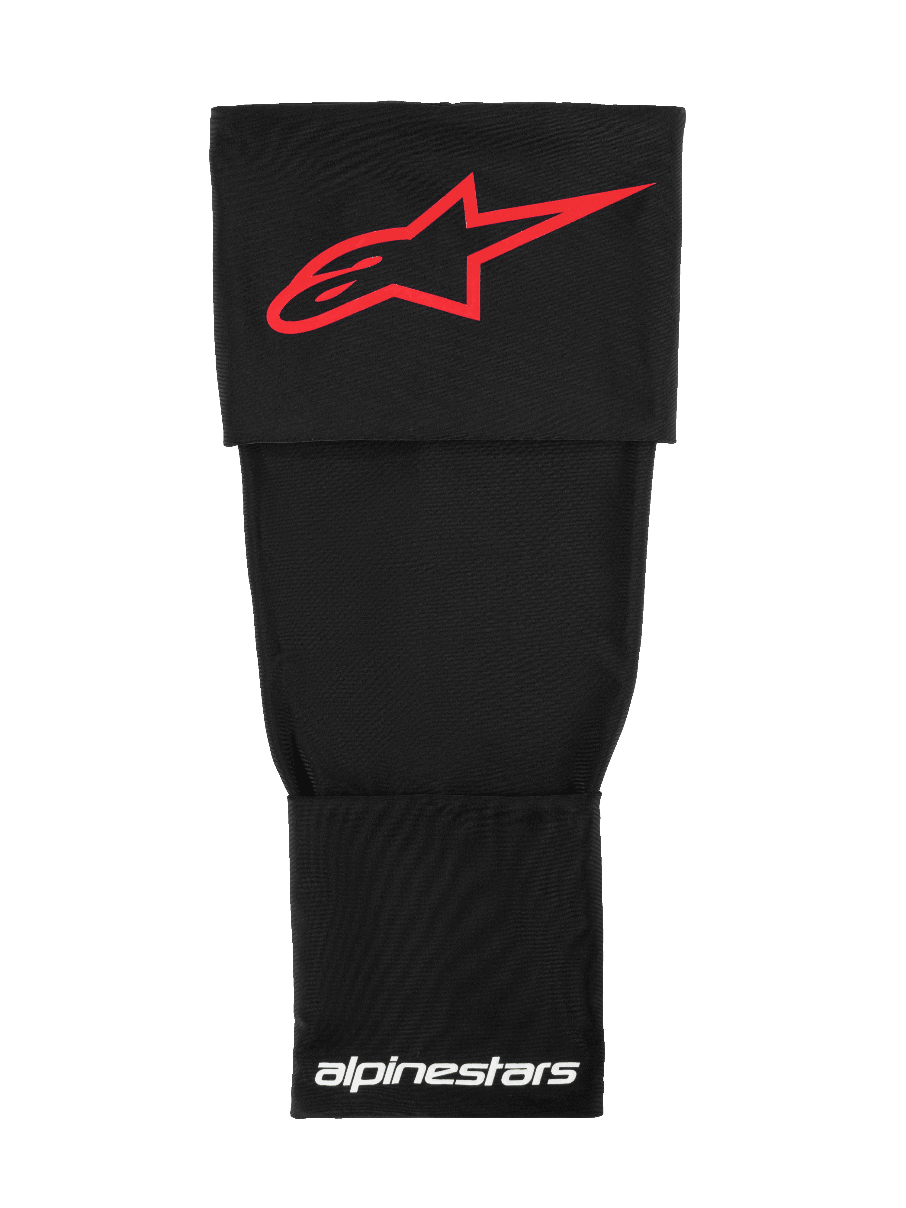Alpinestars Rk-S Knee Brace Sleeve, Technical Motocross Base Layer, Black with Red Alpinestars Logo and White Branding, stretchable double-layer fabric for under-brace support
