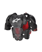 Alpinestars A-10 V2 Protetor de Peito Integral, equipamento de proteção para motocross, antracite preto e vermelho, com placas de peito e ombros perfuradas, forro em favo de mel vermelho e logótipo Alpinestars branco no centro do peito