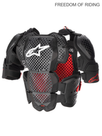 Alpinestars A-10 V2, protetor de peito integral para motocross e todo-o-terreno, masculino, preto antracite e vermelho, certificado CE nível 2, com tecnologia híbrida de poliedro para elevada ventilação e protetores de ombro ajustáveis.