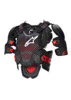 Alpinestars Protetor De Peito Integral A-10 V2, equipamento de proteção para motocross, preto e vermelho, peitoral perfurado com logótipo branco, ombros ajustáveis e certificação CE Nível 2