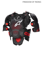 Alpinestars Protetor de peito integral A-10 V2, peitoral de motocross e off-road para homem, antracite, preto e vermelho com logótipo frontal branco, tecnologia híbrida de poliedro certificada CE nível 2, estrutura ventilada e protetores de ombros integrados.