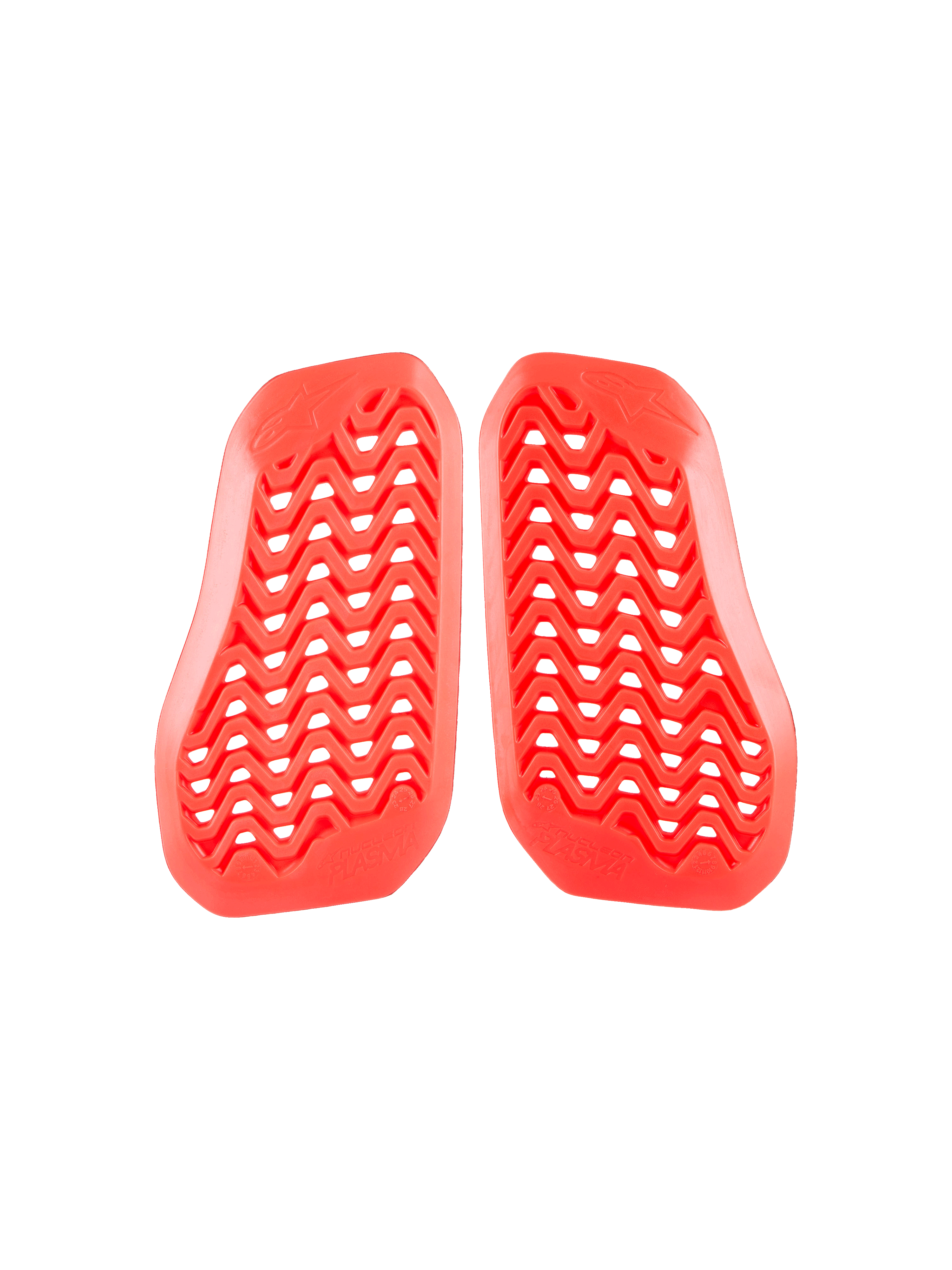 Alpinestars Nucleon Plasma Divided Chest Protector, inserção de armadura de peito para motociclismo vermelha, padrão em ziguezague ventilado com orifícios perfurados, proteção contra impactos com certificação CE, construção leve de duas peças