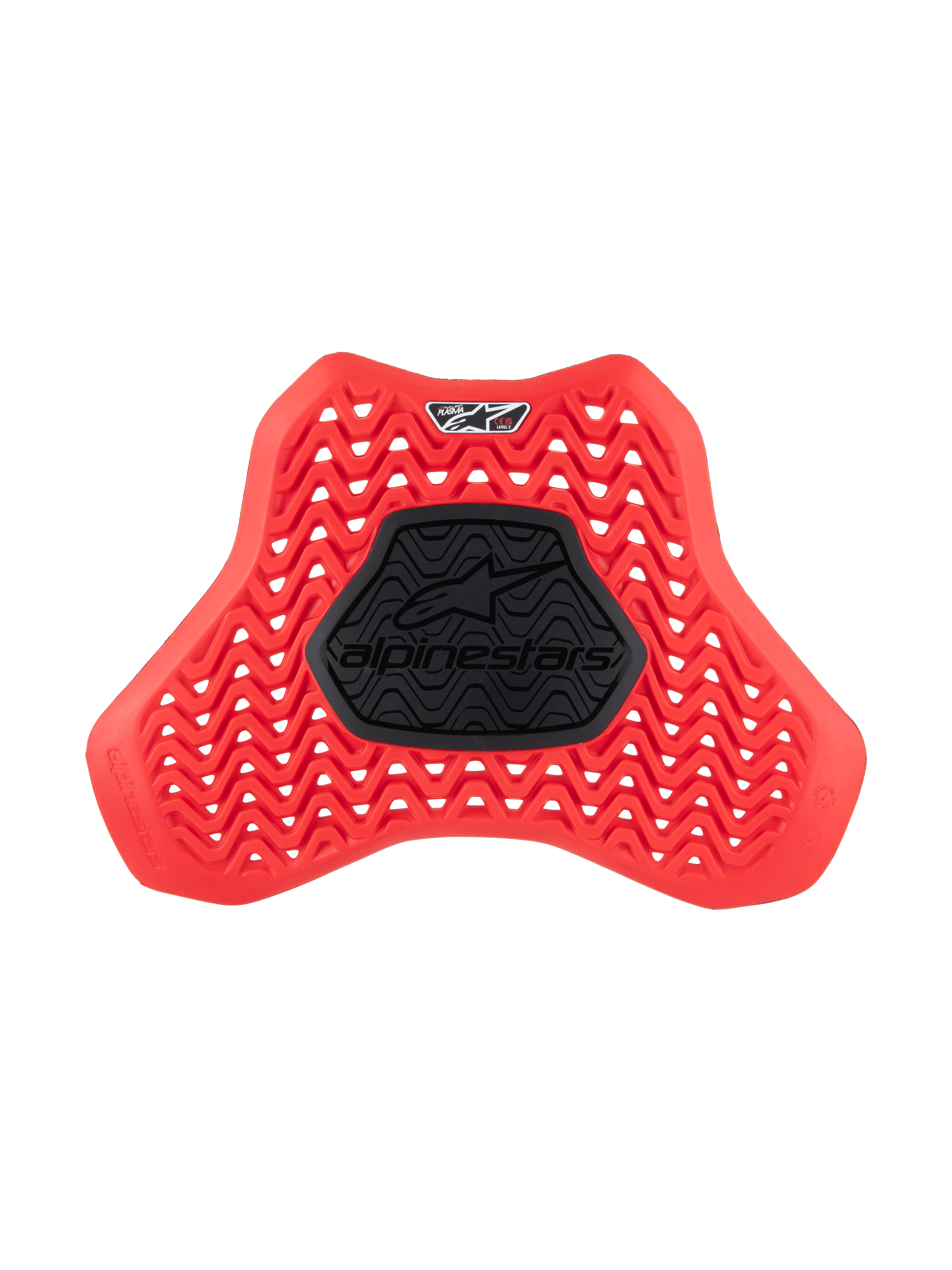 Alpinestars Nucleon Plasma Full Chest Protector Insert, protetor de peito para motociclismo, vermelho e preto, com um padrão ondulado ventilado para circulação de ar, zona central preta semirrígida com o logótipo Alpinestars, design de escudo ergonómico para proteção contra impactos
