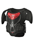 Alpinestars Youth A-5 S Body Armour, proteção de peito para motocross, preto e vermelho, design de malha hexagonal, ombreiras acolchoadas, proteção leve para jovens pilotos