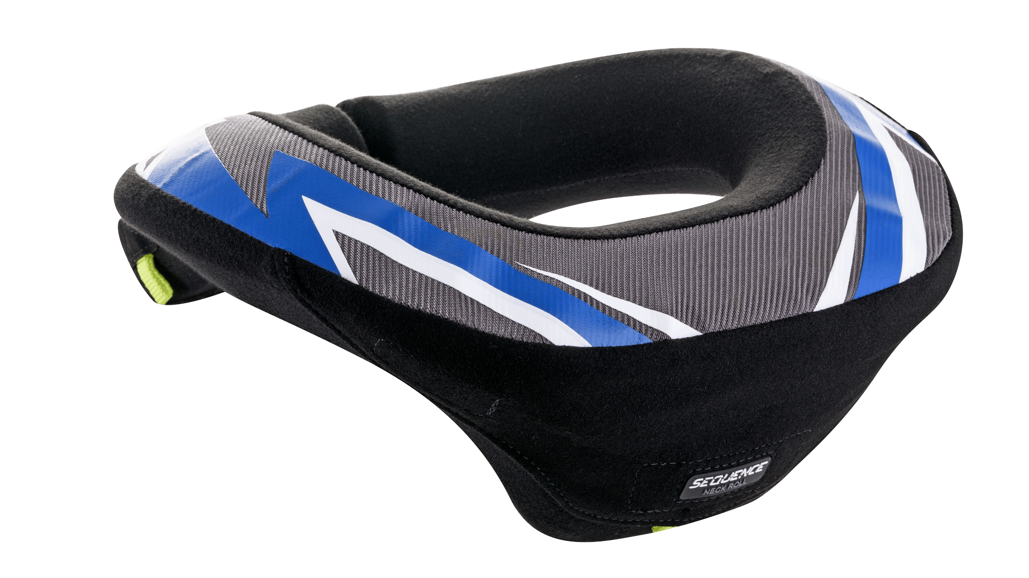 Alpinestars Youth Sequence Neck Roll, protetor de pescoço, preto, antracite e azul, design ergonómico com uma cauda estendida para estabilidade, painéis texturizados cinzentos com detalhes gráficos em azul e branco, forro interno preto macio, concebido para a segurança de jovens em motocross e karting