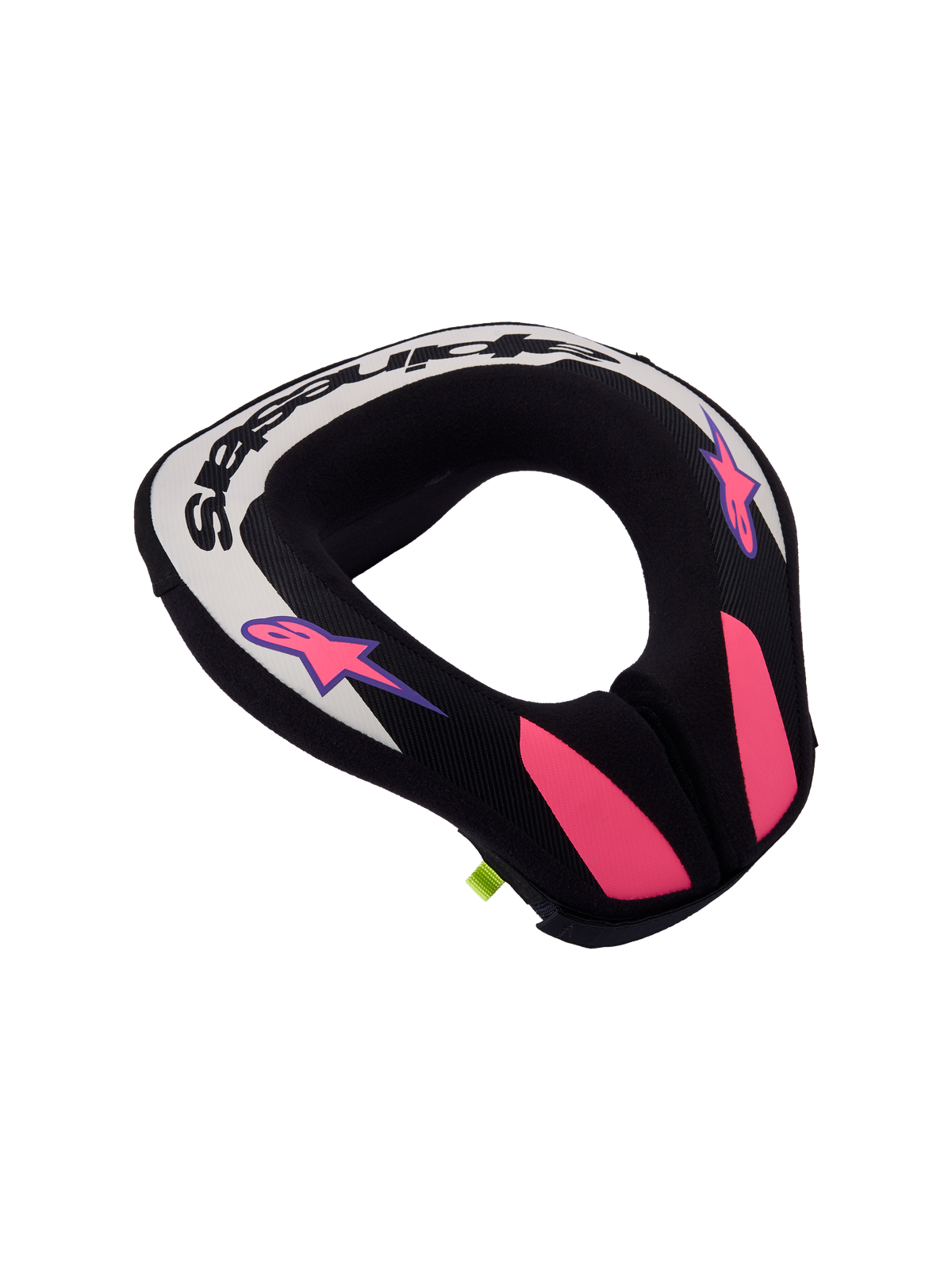 Alpinestars Sequence Jovem, protetor de pescoço ergonómico para motocross, preto e cinzento com detalhes em roxo.
