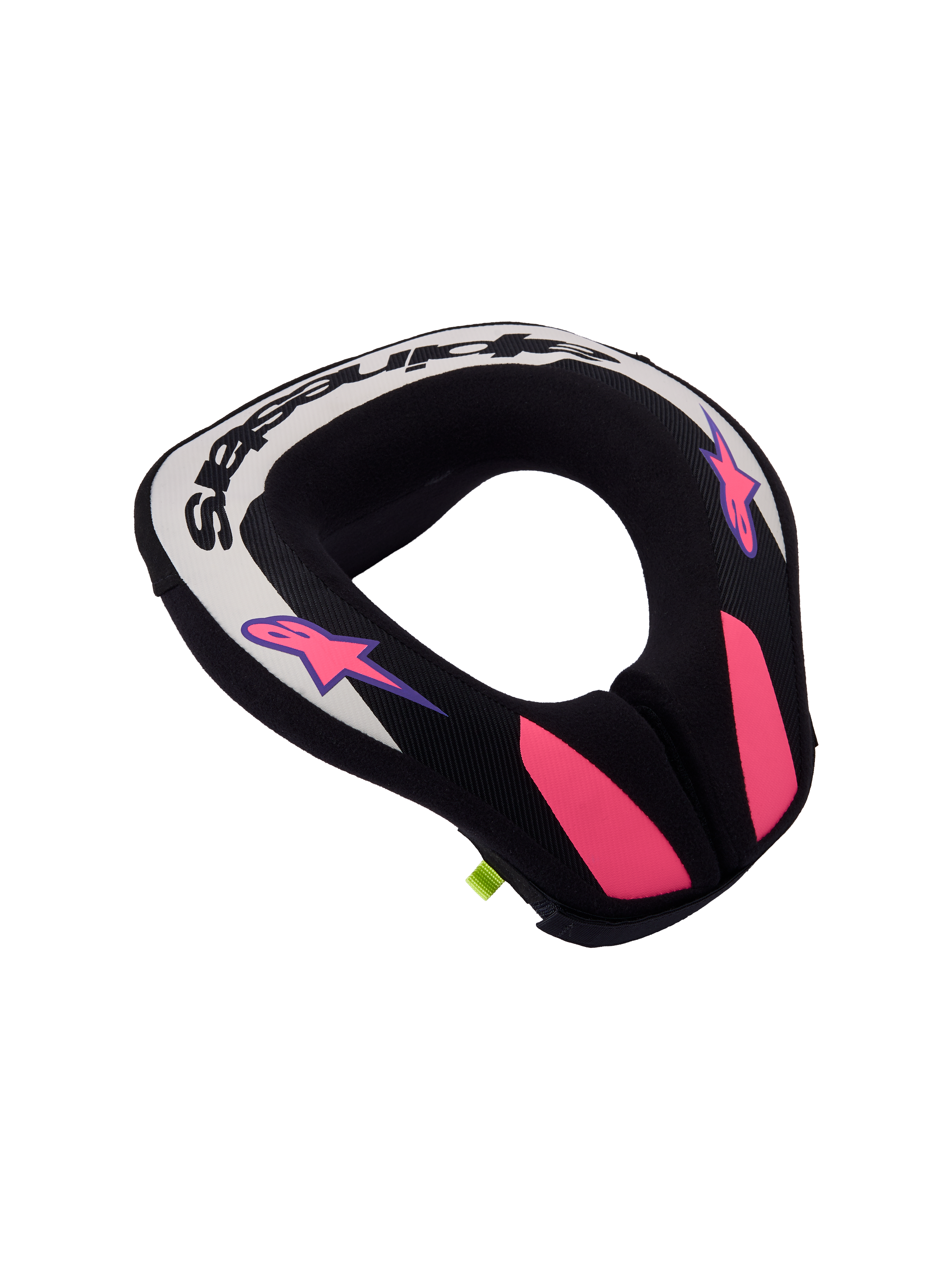Alpinestars Sequence Jovem, protetor de pescoço ergonómico para motocross, preto e cinzento com detalhes em roxo.