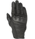 Alpinestars Mustang V2, luvas de motociclismo em pele preta, design perfurado com proteção integrada nos nós dos dedos, painéis em acordeão elástico nos dedos, logótipo de estrela em relevo, estilo urbano de punho curto