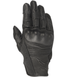 Alpinestars Mustang V2, luvas de motociclismo em pele preta, design perfurado com proteção integrada nos nós dos dedos, painéis em acordeão elástico nos dedos, logótipo de estrela em relevo, estilo urbano de punho curto