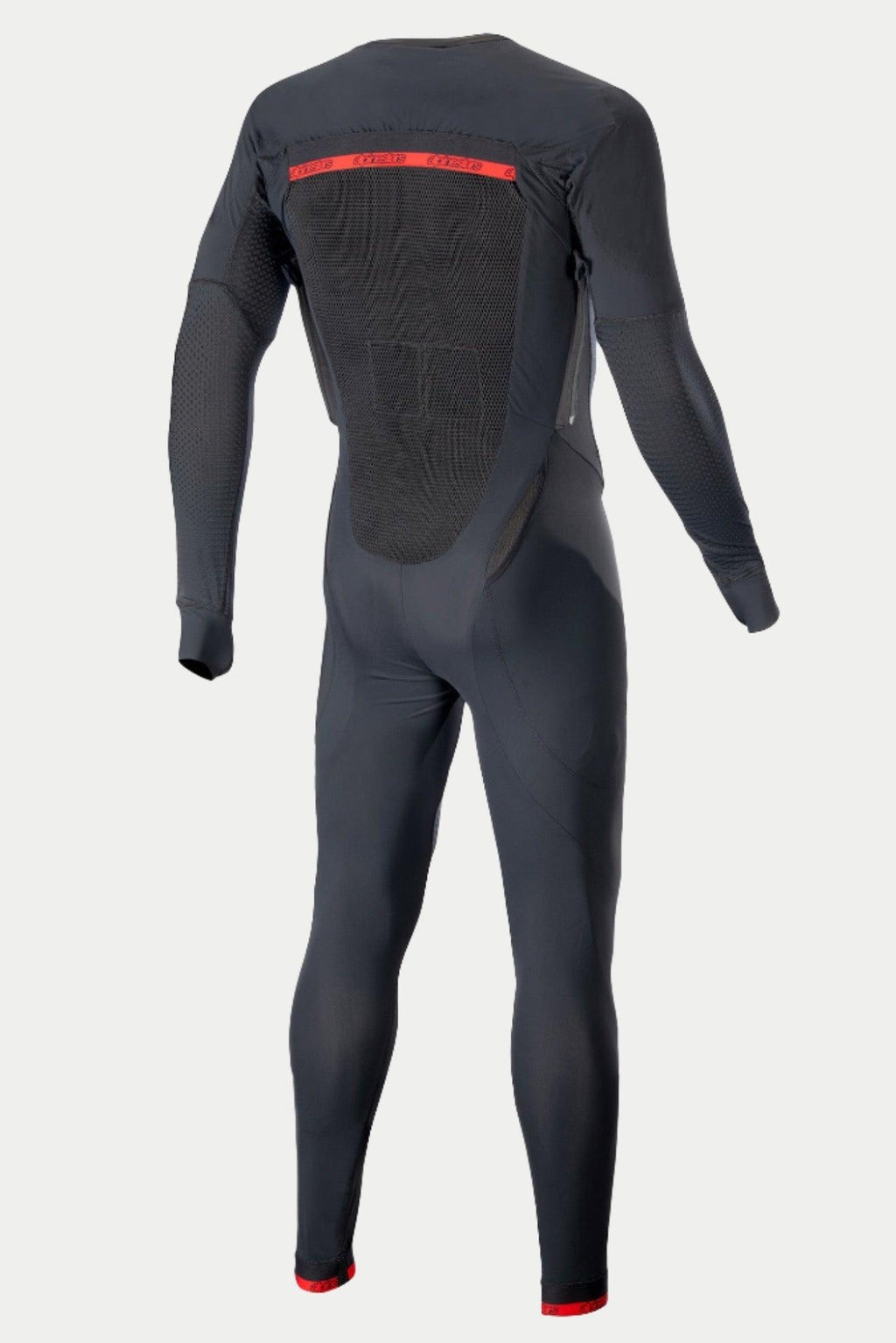 Alpinestars Tech-Air 10 Race System Long Tech Layer, men's black and red motorcycle undersuit with rear mesh panels.