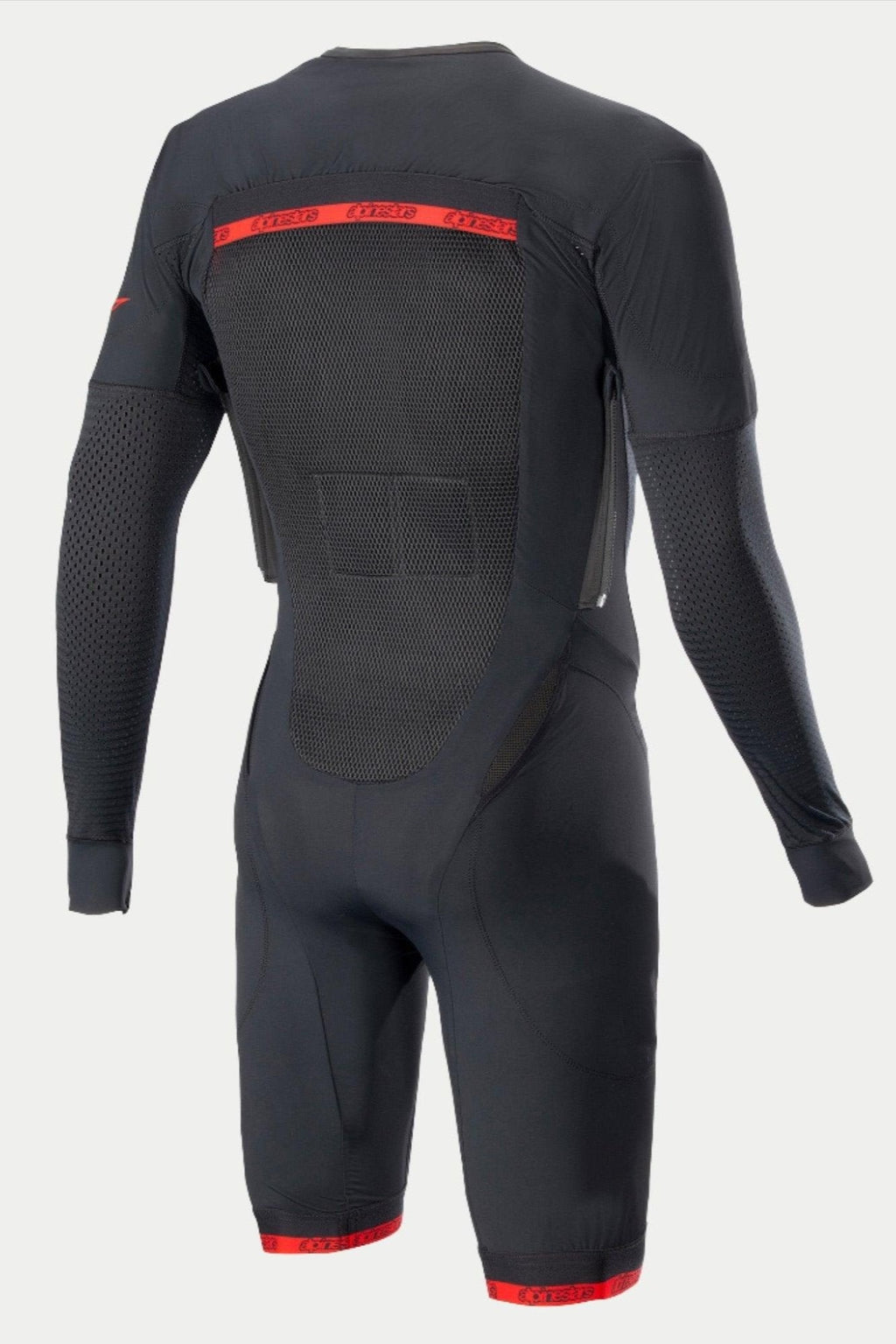 Alpinestars Tech-Air System Tech Layer, Black and Red, rear view of motorcycle racing undersuit with mesh ventilation.