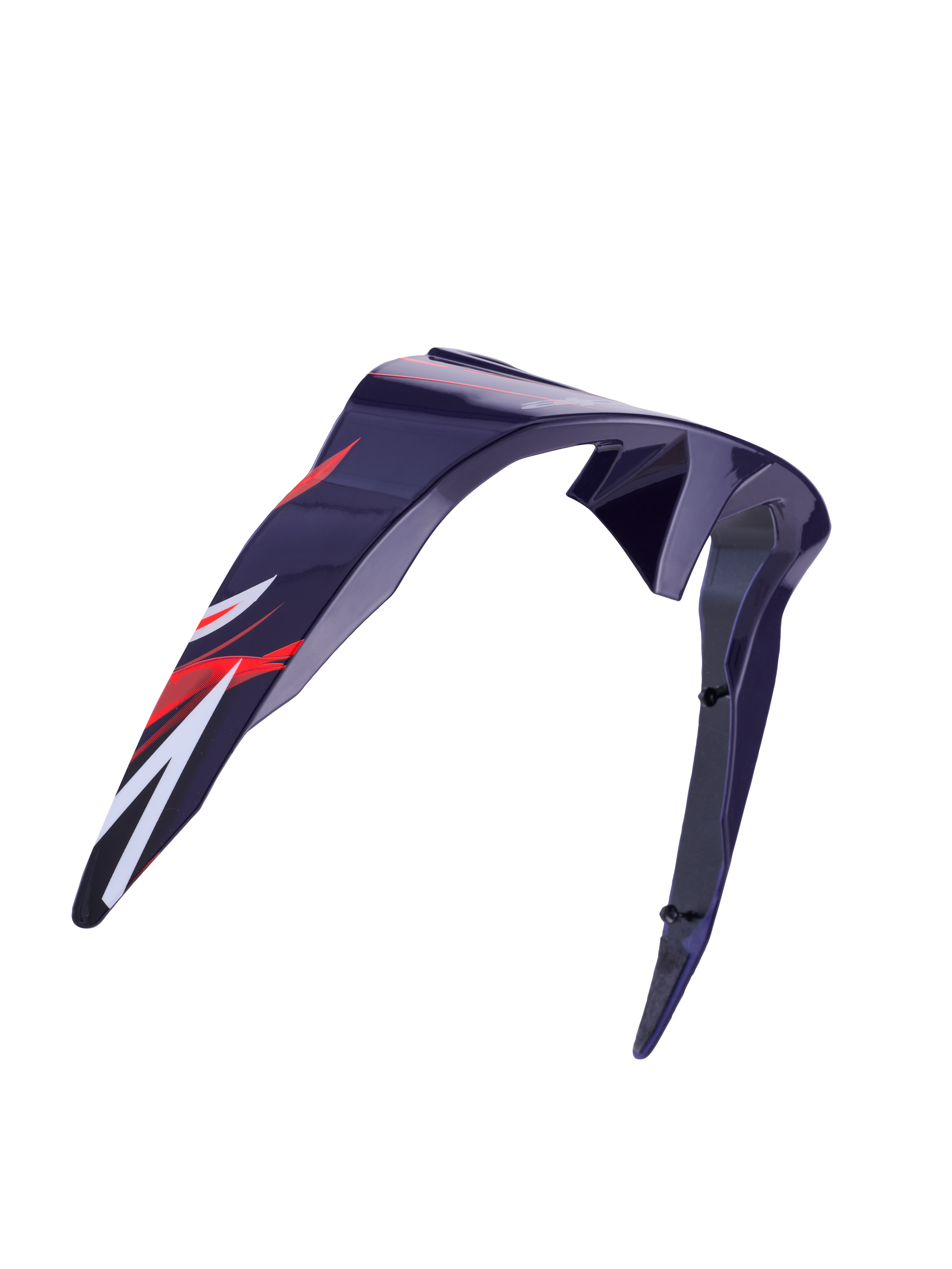 Alpinestars Supertech R10 Flyte Standard Spoiler, acessório para capacete, roxo e vermelho brilhante, design aerodinâmico curvo com grafismos a vermelho e branco, acabamento brilhante, peça de substituição oficial