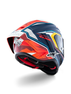 Alpinestars Capacete Supertech R10 Acosta Edição Limitada, capacete de corrida, azul, vermelho e branco, construção em carbono, certificado ECE 22.06 e DOT, vista traseira