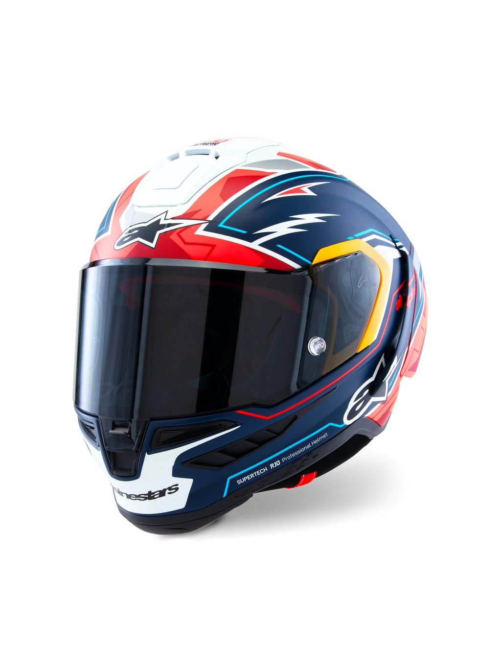 Alpinestars Capacete Supertech R10 Acosta Edição Limitada, capacete de corrida, azul, vermelho e branco, construção em carbono e viseira de Classe Óptica 1, certificado ECE e FIM