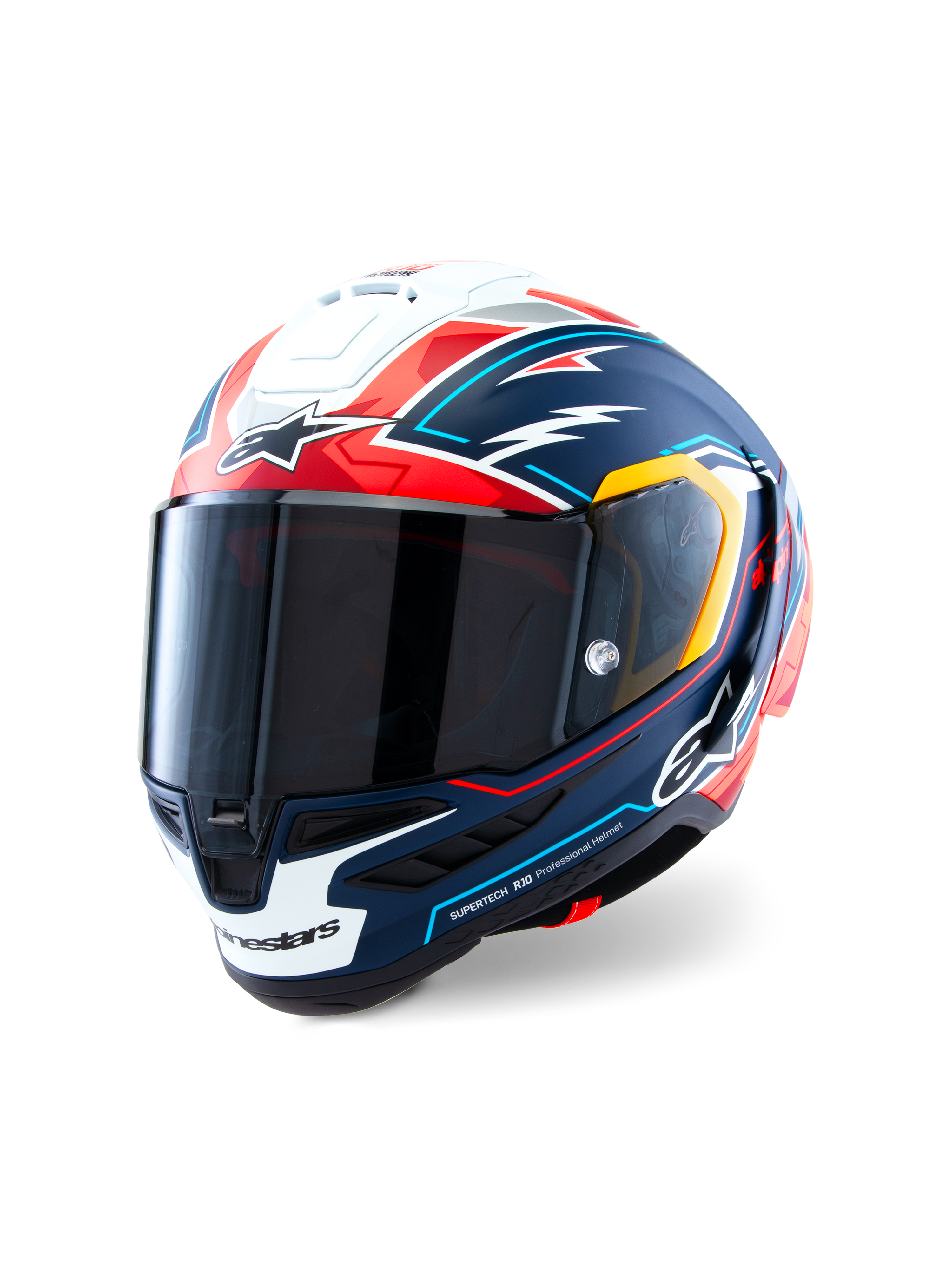 Alpinestars Capacete Supertech R10 Acosta Edição Limitada, capacete de corrida, azul, vermelho e branco, construção em carbono e viseira de Classe Óptica 1, certificado ECE e FIM