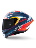 Capacete Alpinestars Supertech R10 Acosta Edição Limitada, capacete de corrida para moto, azul, vermelho e branco, construção em carbono, certificado ECE 22.06 e FIM