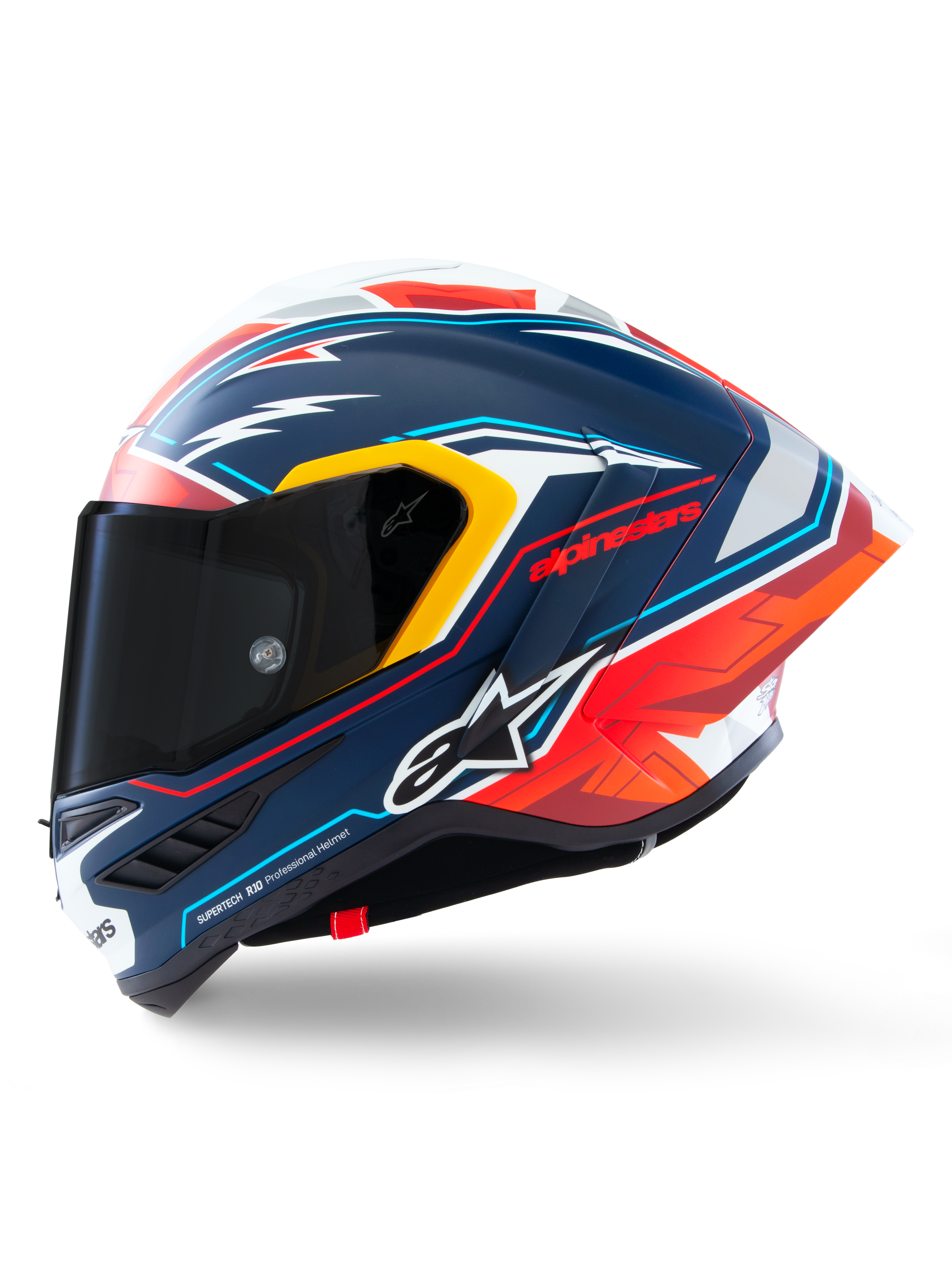 Capacete Alpinestars Supertech R10 Acosta Edição Limitada, capacete de corrida para moto, azul, vermelho e branco, construção em carbono, certificado ECE 22.06 e FIM