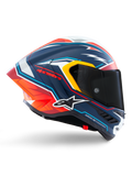 Capacete Alpinestars Supertech R10 Acosta Edição Limitada, capacete de moto para corrida, azul, vermelho e branco, construção em carbono, certificado ECE 22.06 e FIM
