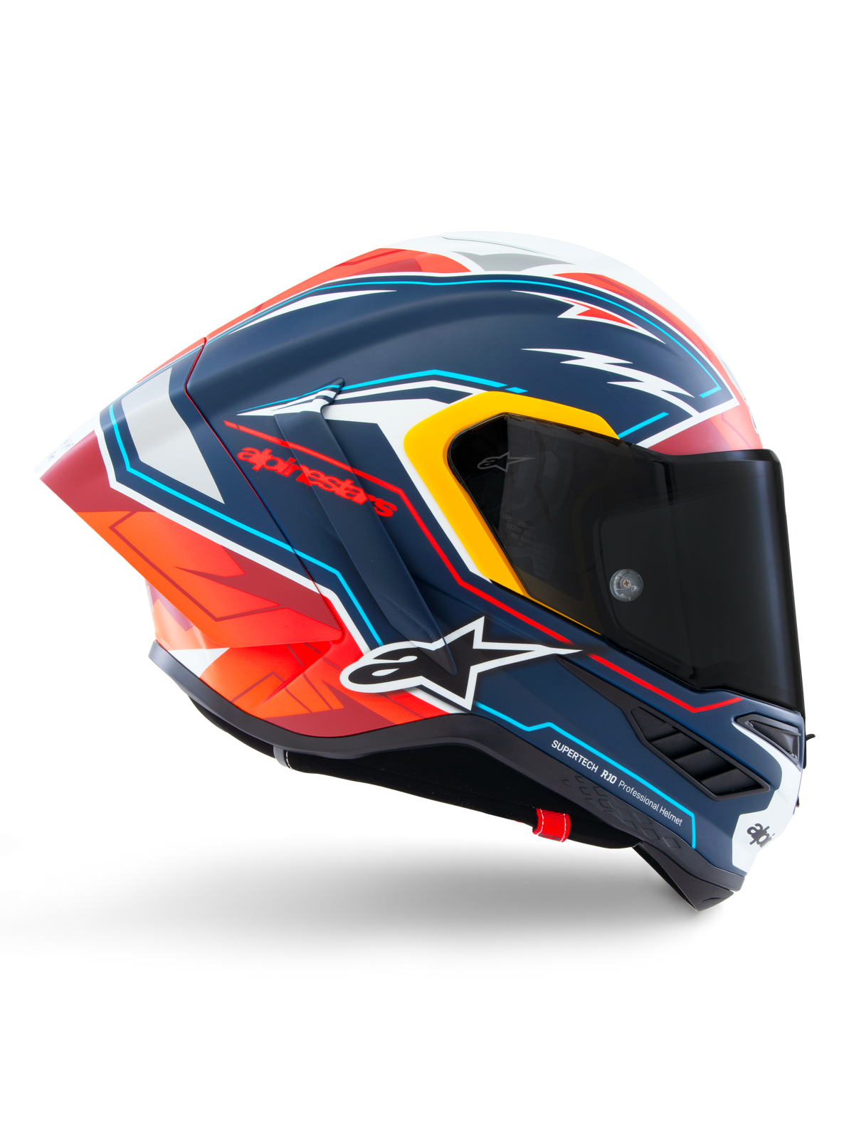 Capacete Alpinestars Supertech R10 Acosta Edição Limitada, capacete de moto para corrida, azul, vermelho e branco, construção em carbono, certificado ECE 22.06 e FIM