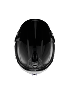 Capacete Alpinestars S-R7 Solid, capacete integral de motociclismo, preto brilhante, vista superior mostrando o casco aerodinâmico, as aberturas de ventilação e o acabamento brilhante elegante