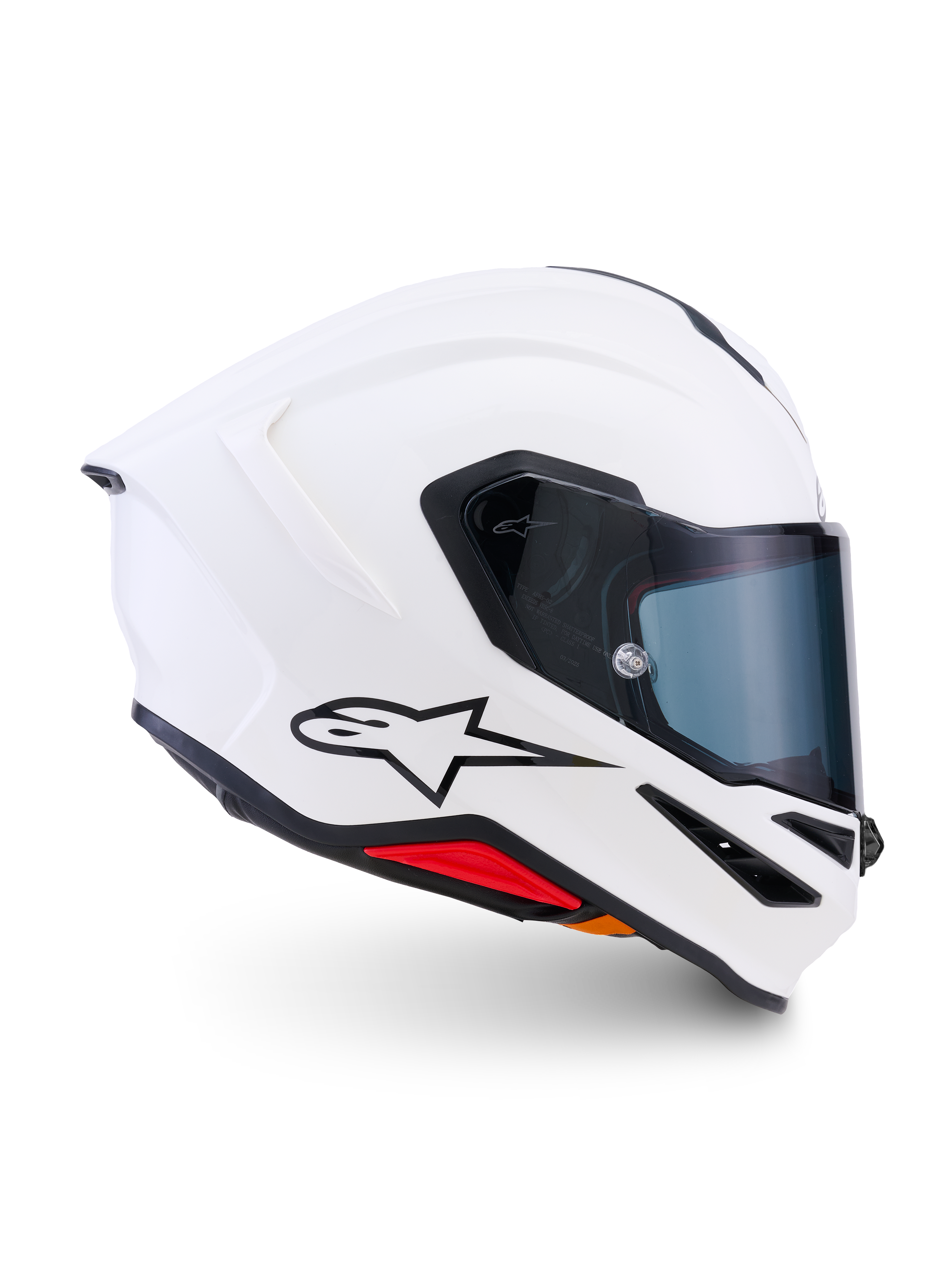 Alpinestars S-R7 Solid Helmet, Full-Face Motorcycle Helmet, White Glossy, aerodynamic shell with integrated rear spoiler and clear visor, lightweight carbon composite construction for racing and road performance