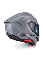 Alpinestars S-R7 Solid Helmet ECE 22.06, motorcycle road helmet in gray glossy with carbon composite construction, aerodynamic rear spoiler, and side Alpinestars logo branding