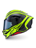 Alpinestars S-R7 Zeal, capacete integral de moto road, amarelo fluo, preto e branco com acabamento brilhante, construção em compósito de carbono, certificado ECE 22.06
