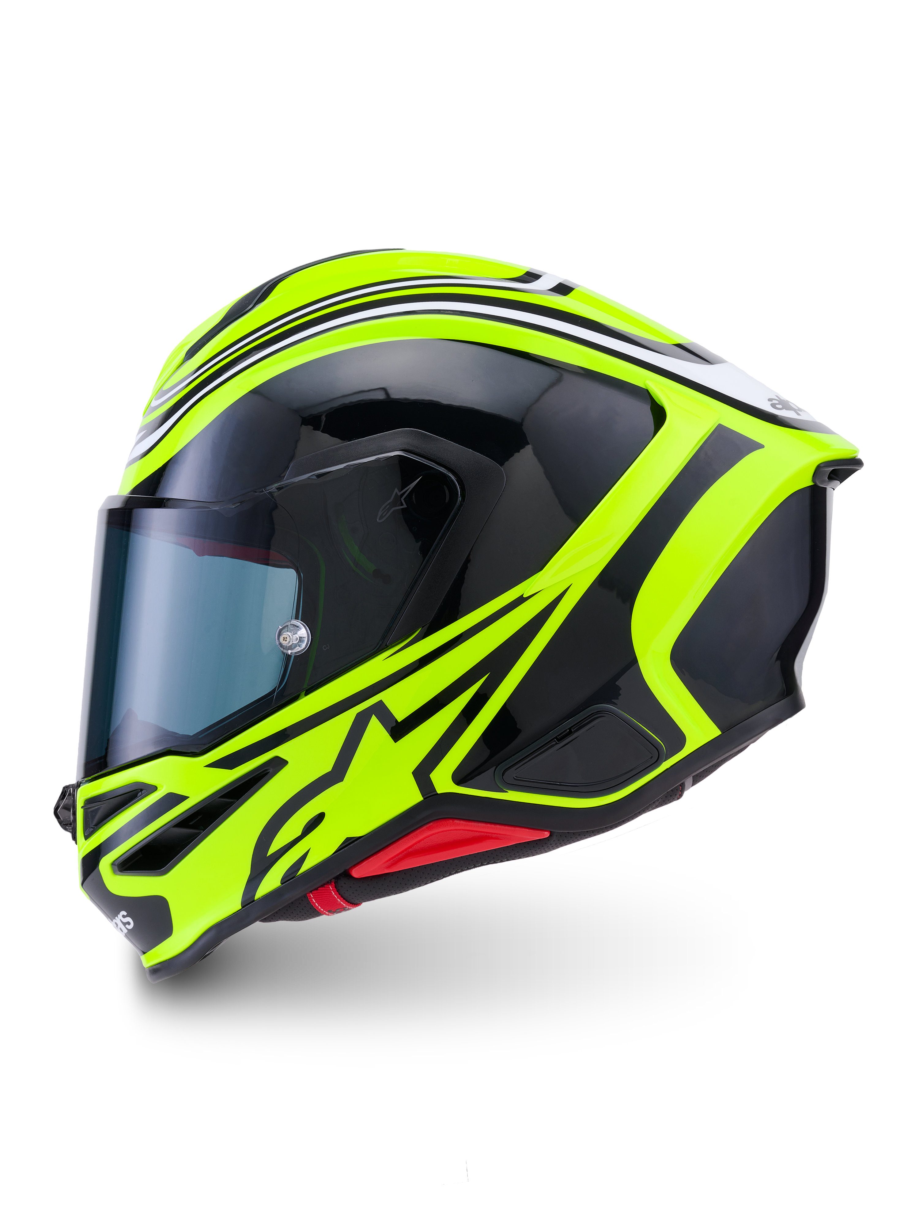 Alpinestars S-R7 Zeal, capacete integral de moto road, amarelo fluo, preto e branco com acabamento brilhante, construção em compósito de carbono, certificado ECE 22.06