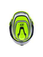 Alpinestars S-R7 Zeal Capacete ECE06, capacete integral de moto para estrada em amarelo flúor, preto e branco brilhante, vista superior com design aerodinâmico e detalhes de branding