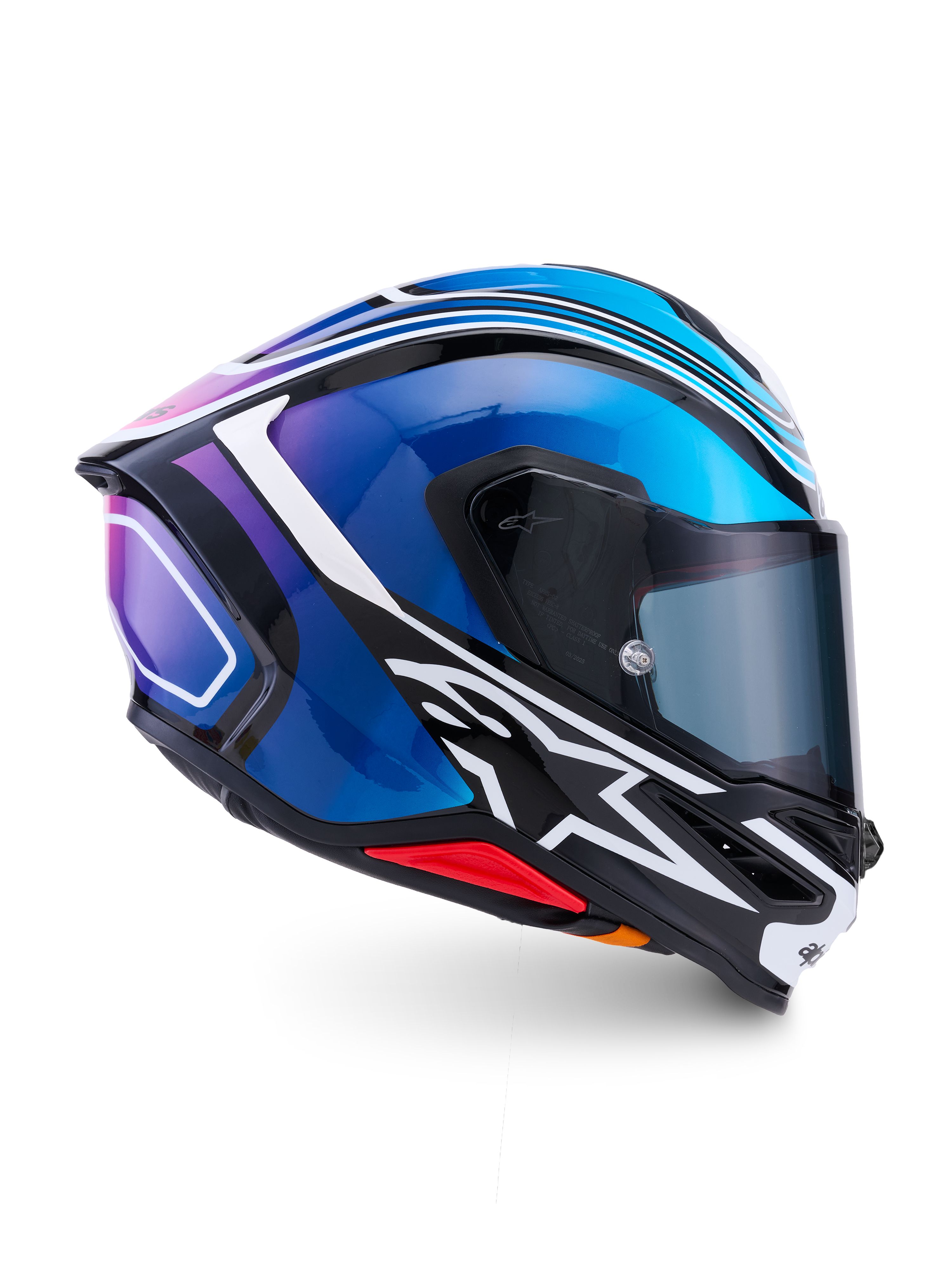 Alpinestars S-R7 Zeal, capacete integral de corrida para moto, preto, azul, rosa e branco brilhante, construção em carbono, certificado ECE 22.06