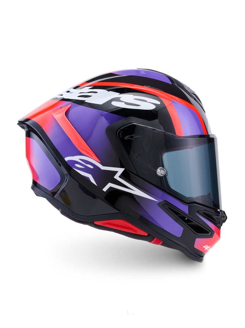 Alpinestars S-R7 Lumen, capacete integral de moto para corrida, preto, roxo, vermelho e branco, construção em carbono, certificado ECE