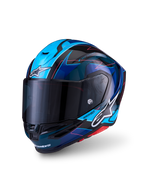 Alpinestars S-R7 Kinetis Capacete, capacete de moto para corrida, preto, azul, rosa fluo e branco brilhante, construção em compósito de carbono