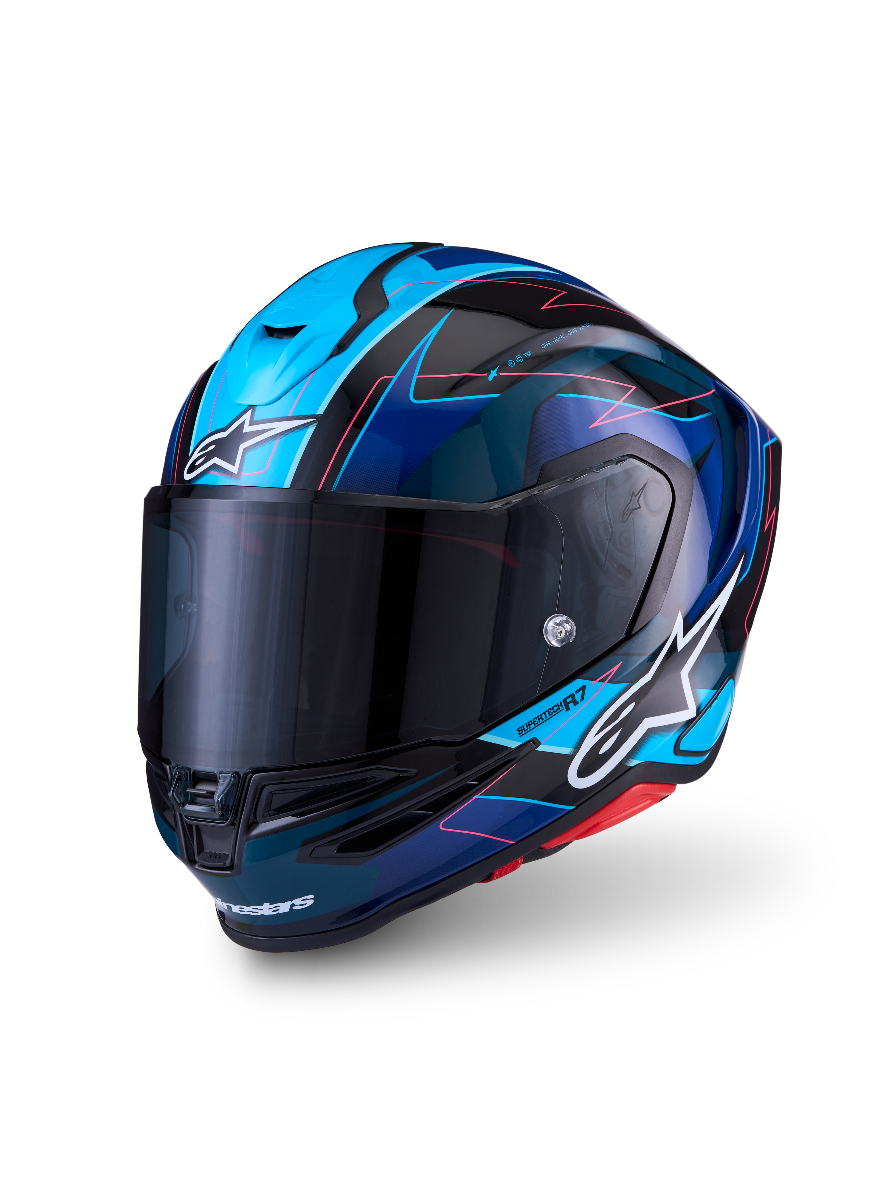 Alpinestars S-R7 Kinetis Capacete, capacete de moto para corrida, preto, azul, rosa fluo e branco brilhante, construção em compósito de carbono
