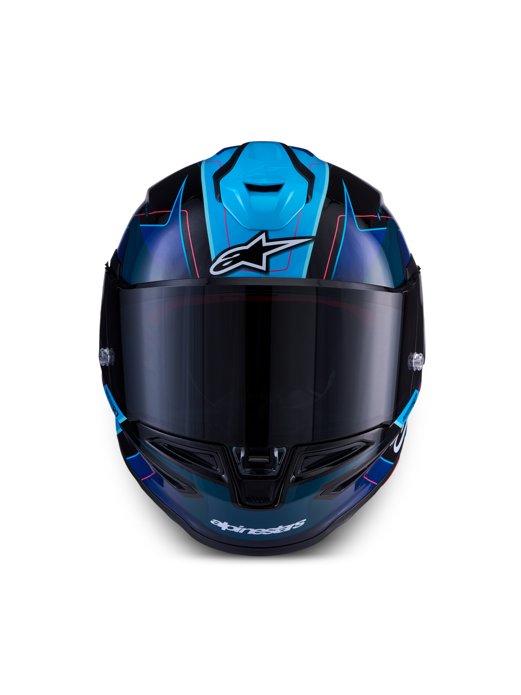 Alpinestars S-R7 Kinetis, capacete integral de corrida para moto, preto, azul e rosa fluo, construção em compósito de carbono, certificado ECE 22.06