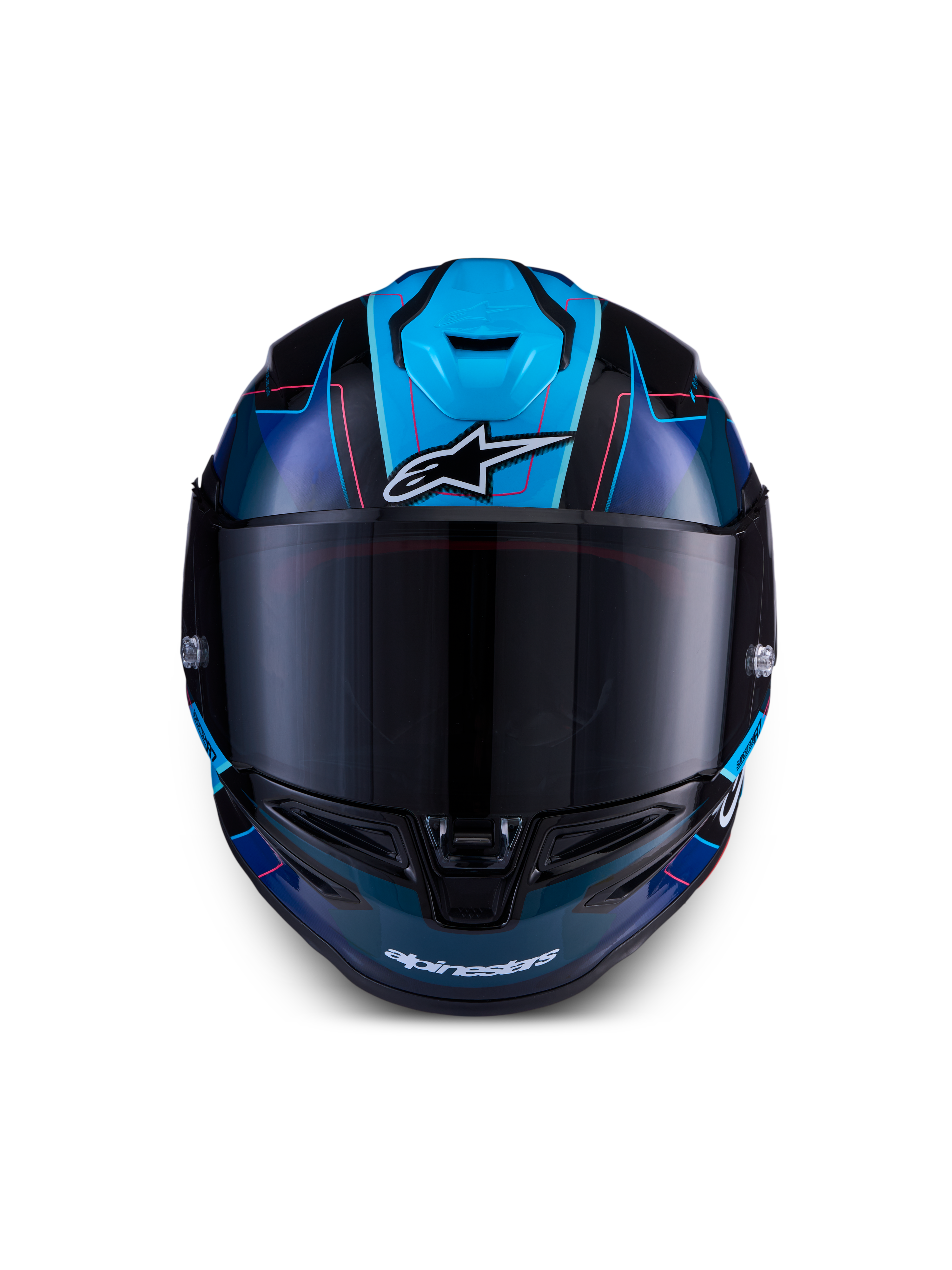 Alpinestars S-R7 Kinetis, capacete integral de corrida para moto, preto, azul e rosa fluo, construção em compósito de carbono, certificado ECE 22.06