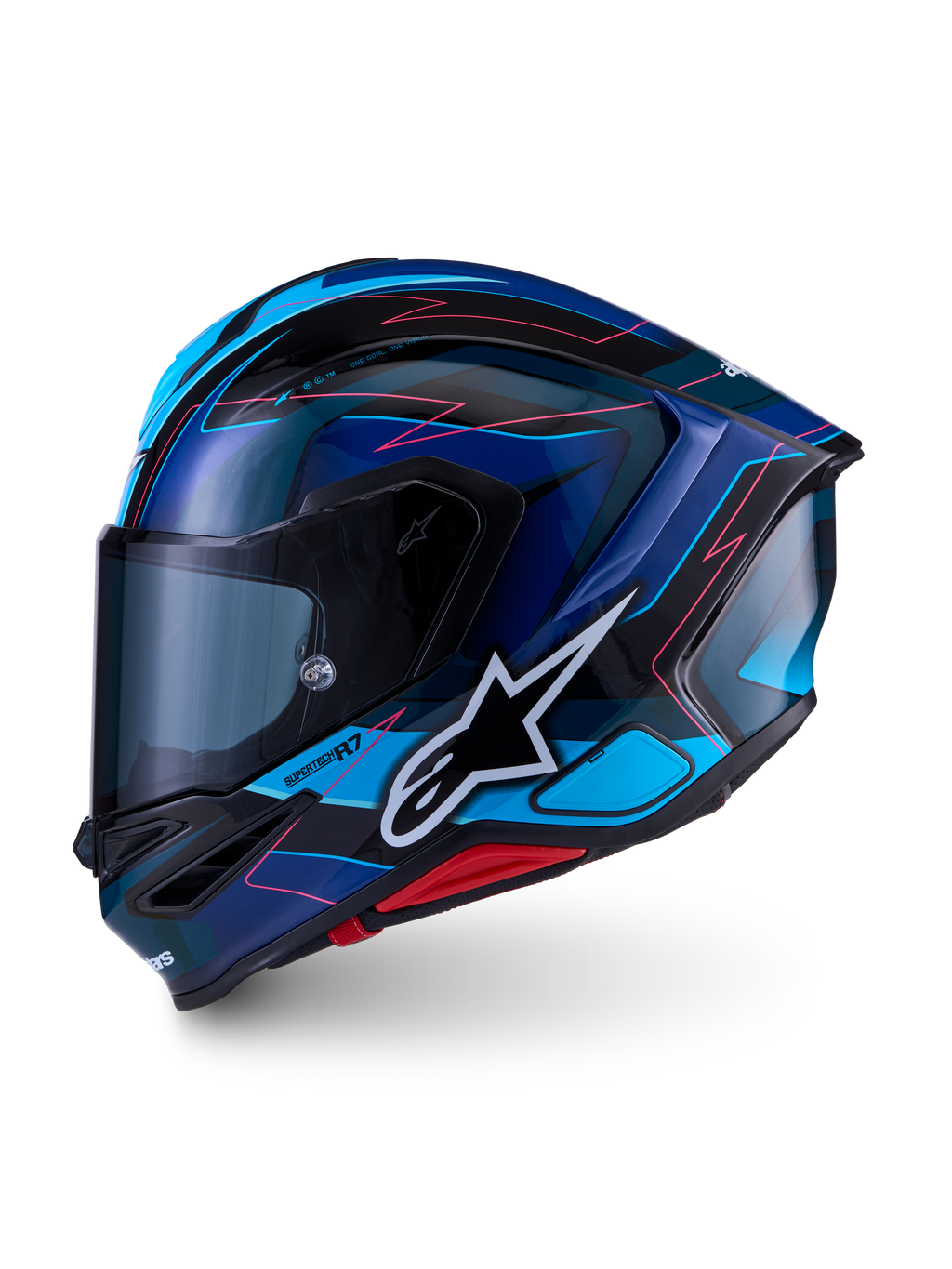 Alpinestars S-R7 Kinetis Capacete ECE06/DOT, capacete de moto full face para road racing, preto, azul, rosa fluo e branco brilhante, construção em compósito de carbono