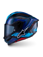 Alpinestars S-R7 Kinetis Capacete ECE06/DOT, capacete de moto full face para road racing, preto, azul, rosa fluo e branco brilhante, construção em compósito de carbono