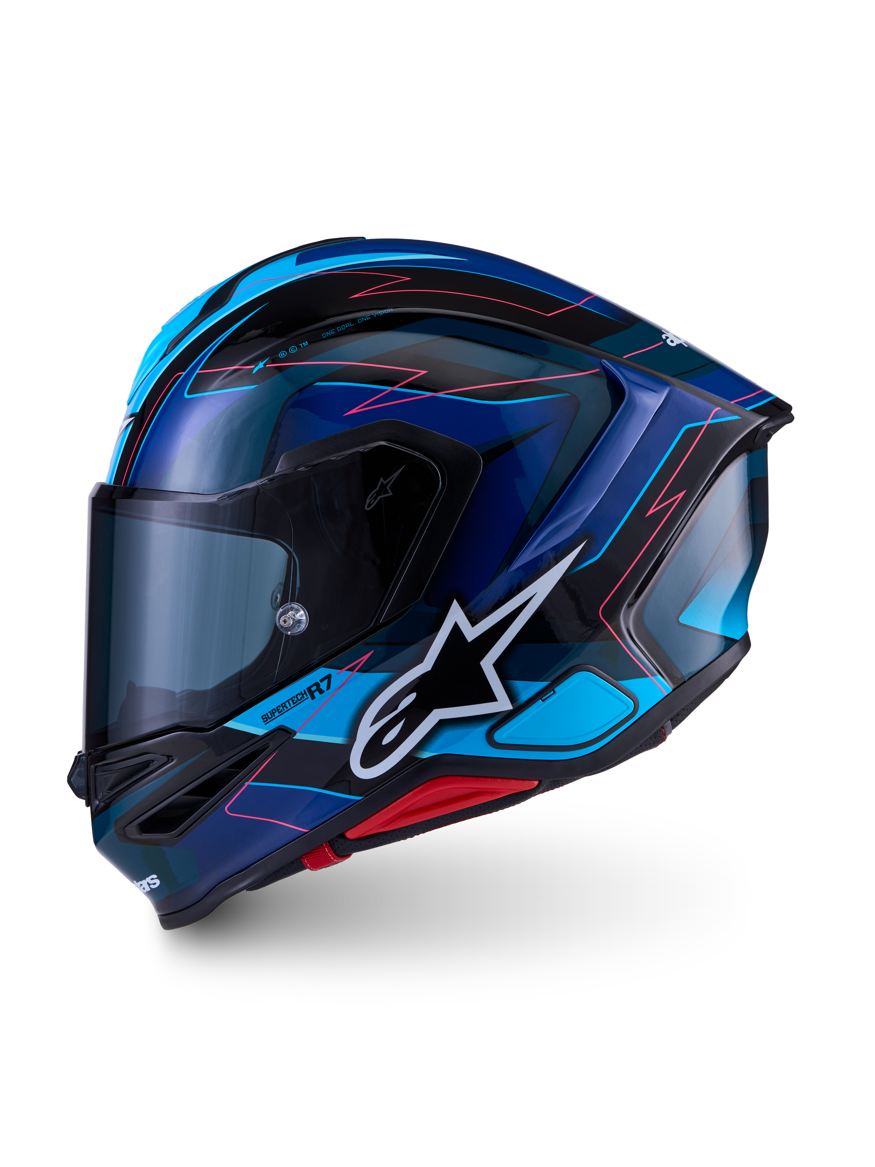 Alpinestars S-R7 Kinetis Capacete ECE06/DOT, capacete de moto full face para road racing, preto, azul, rosa fluo e branco brilhante, construção em compósito de carbono
