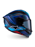 Alpinestars S-R7 Kinetis, capacete integral de moto racing, acabamento brilhante em preto, azul, rosa e branco, construção em compósito de carbono, certificado ECE 22.06