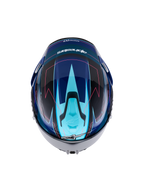 Alpinestars S-R7 Kinetis Capacete integral de moto, preto, azul, rosa fluo e branco brilhante, vista superior com design aerodinâmico e detalhes gráficos, construção em compósito de carbono com certificação ECE 22.06