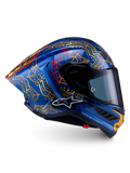Alpinestars Limited Edition Supertech R10 Martinator Thai Helmet, blue and gold carbon shell, MotoGP racing, FIM certified.