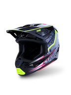 Alpinestars S-M7 Blaster, capacete de motocross preto e cinzento com detalhes amarelo fluorescente, certificado ECE 22.06