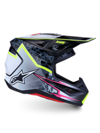 Alpinestars S-M7 Blaster, capacete de motocross, preto e cinzento com amarelo florescente e rosa, certificado ECE 22.06