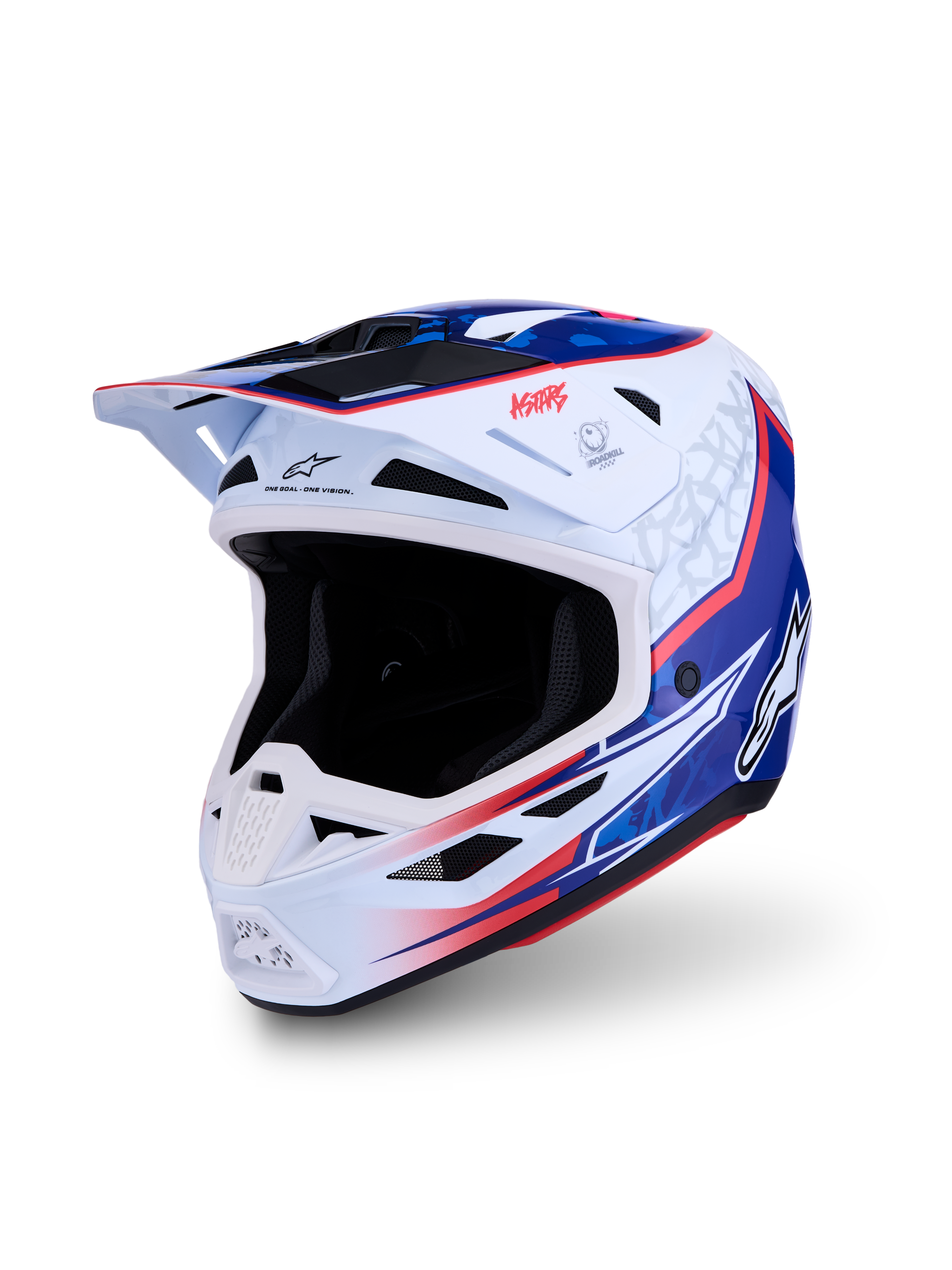Alpinestars S-M7 Blaster ECE06, capacete de motocross branco, azul e vermelho brilhante, certificado ECE 22.06