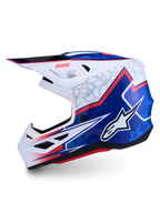Alpinestars S-M7 Blaster, capacete de motocross off-road, branco e azul com pormenores vermelhos, acabamento brilhante, certificado ECE 22.06