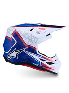 Alpinestars S-M7 Blaster, capacete de motocross branco, azul e vermelho brilhante, calota em compósito certificado ECE 22.06.