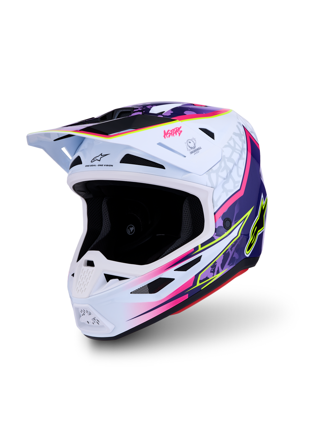 Capacete Alpinestars S-M7 Blaster ECE06, motocross, roxo, rosa e branco, design aerodinâmico e certificado ECE 22.06.