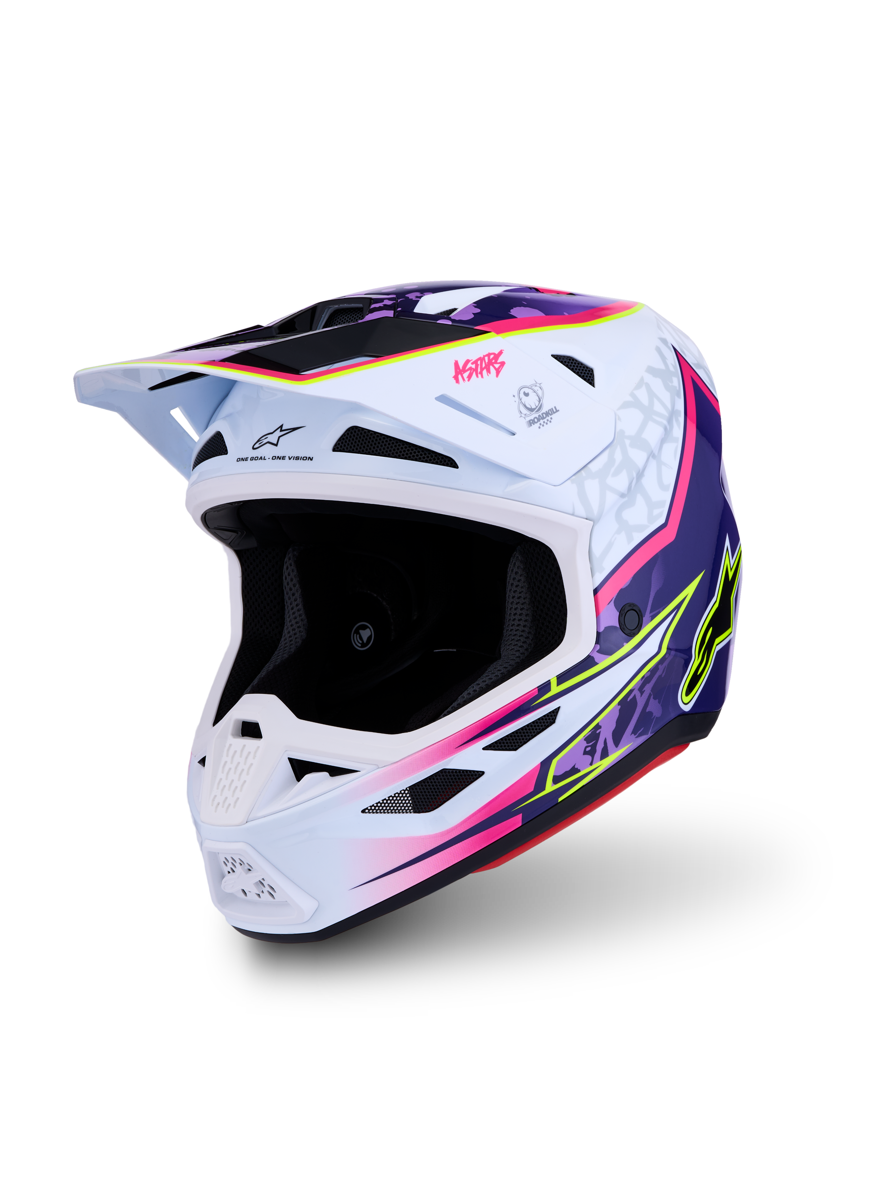 Capacete Alpinestars S-M7 Blaster ECE06, motocross, roxo, rosa e branco, design aerodinâmico e certificado ECE 22.06.