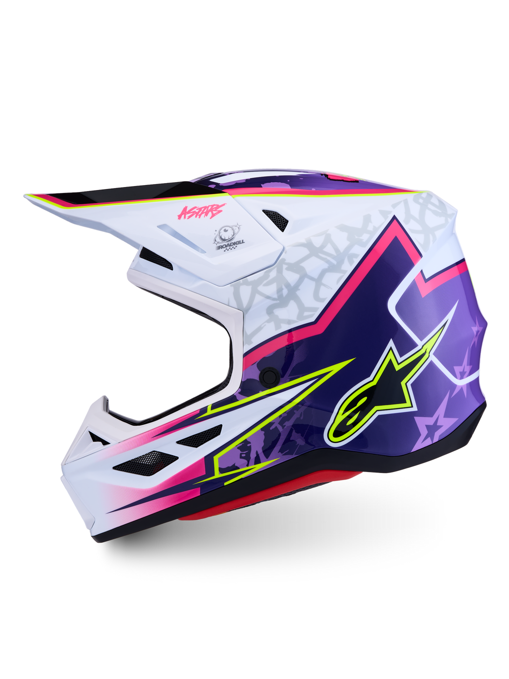 Alpinestars S-M7 Blaster ECE06, capacete de motocross roxo e rosa, construção leve em compósito, certificado ECE 22.06.